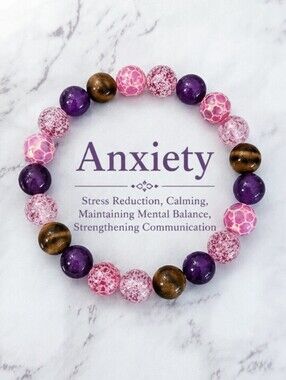 Anxiety Relief Crystal Bracelet Tiger Eye Amethyst Pink Jasper Stretch Bracelet